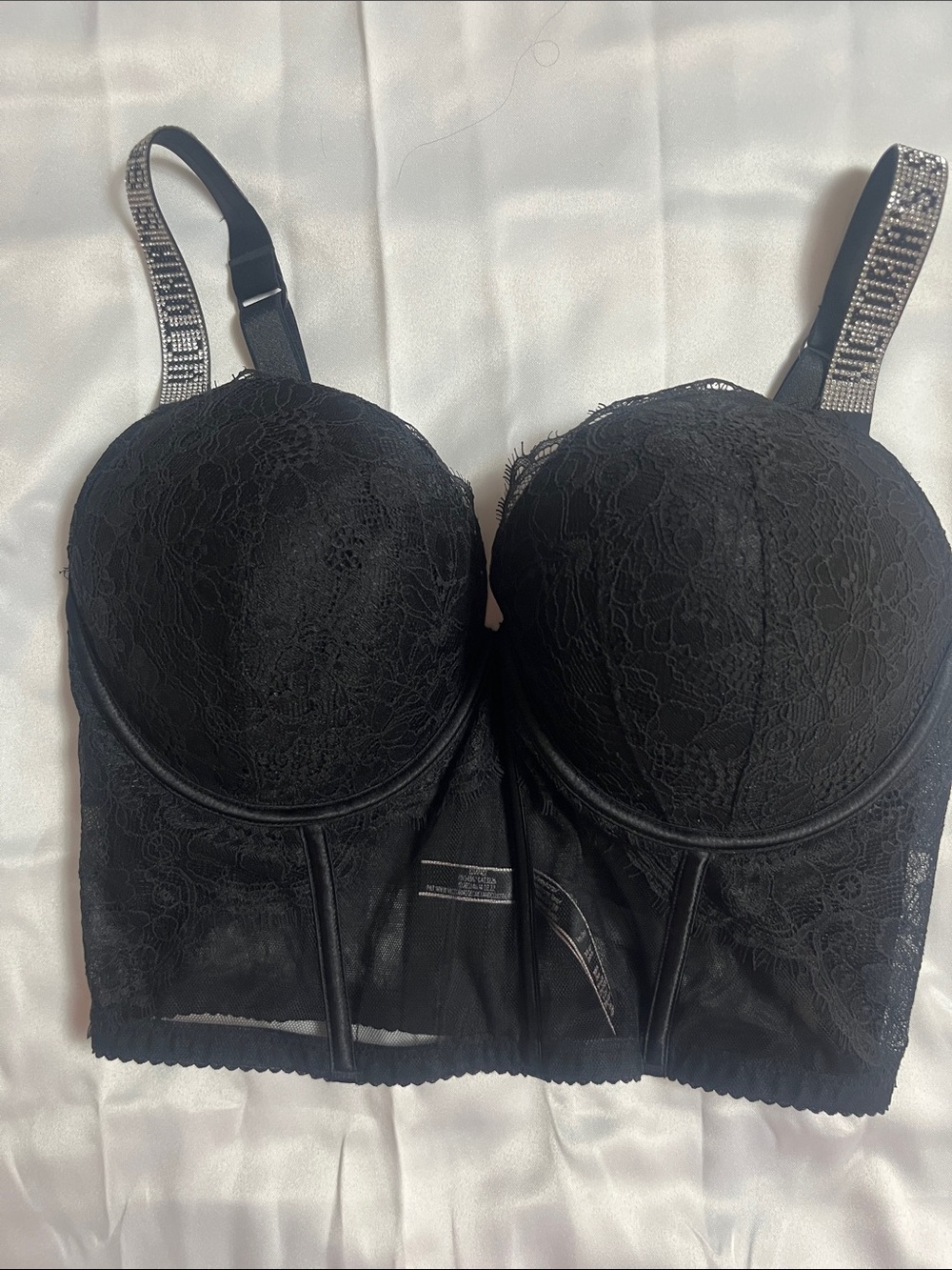 Victoria Secret Very Sexy Black Lace Push Up Longline Bustier Bra 36DD
